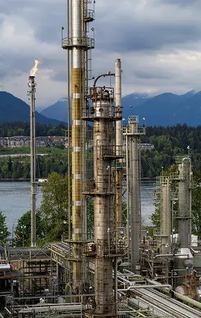Refinery flare stack at a coastal terminal