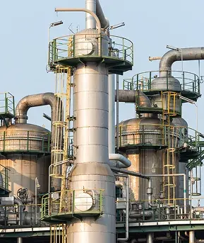 Distillation towers at a refinery