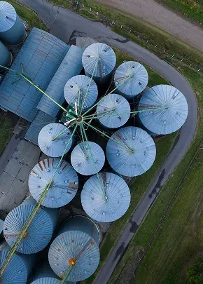 Aerial view of bulk storage tanks