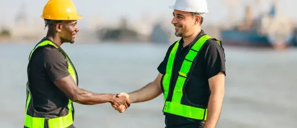 Counterparties shaking hands at the waterfront
