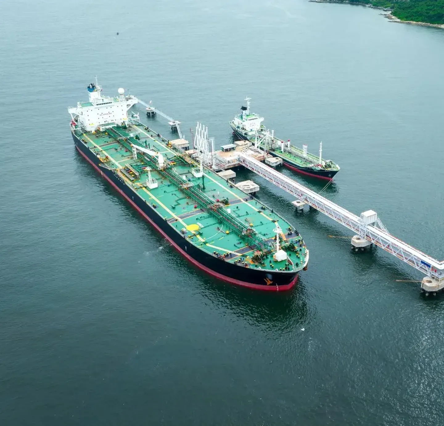 Tankers berthed at an offshore loading jetty