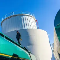 Operator above storage tanks