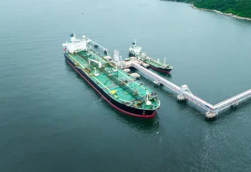 Tankers berthed at an offshore loading jetty